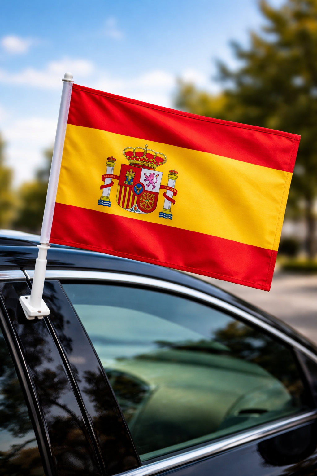 Spain-Inspired Car Flag – Red & Yellow Fan Edition On Car