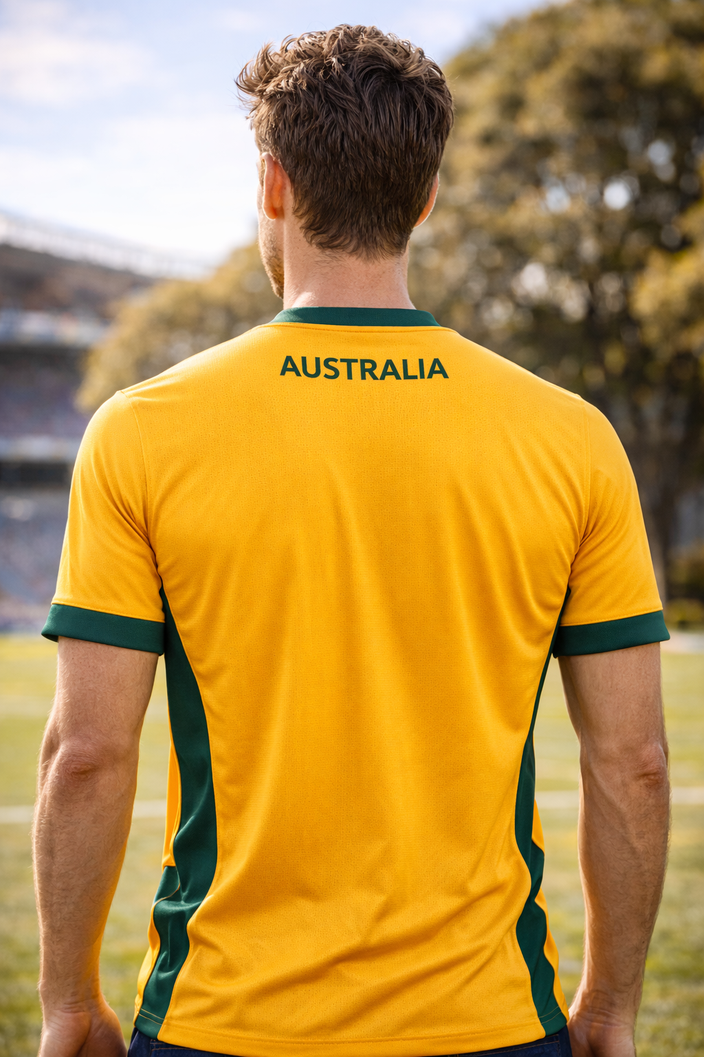 Australia-Inspired Football Jersey – Green Gold Fan Edition Men Back