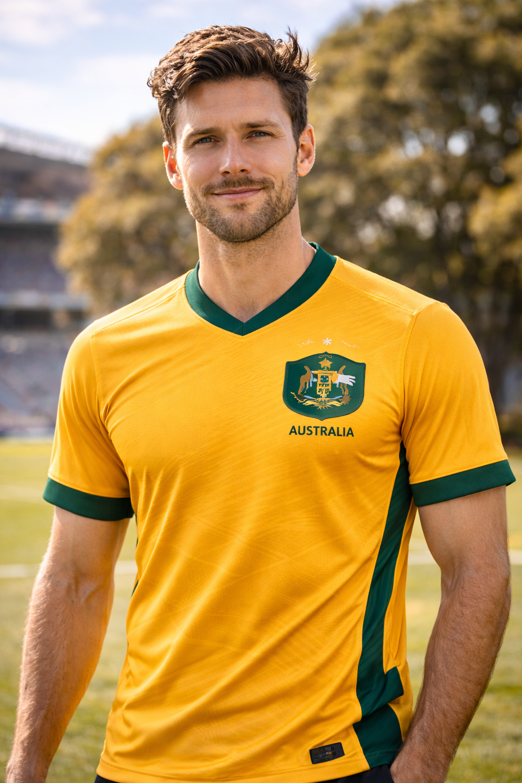 Australia-Inspired Football Jersey – Green Gold Fan Edition Men Front