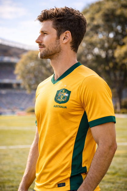 Australia-Inspired Football Jersey – Green Gold Fan Edition Men Side