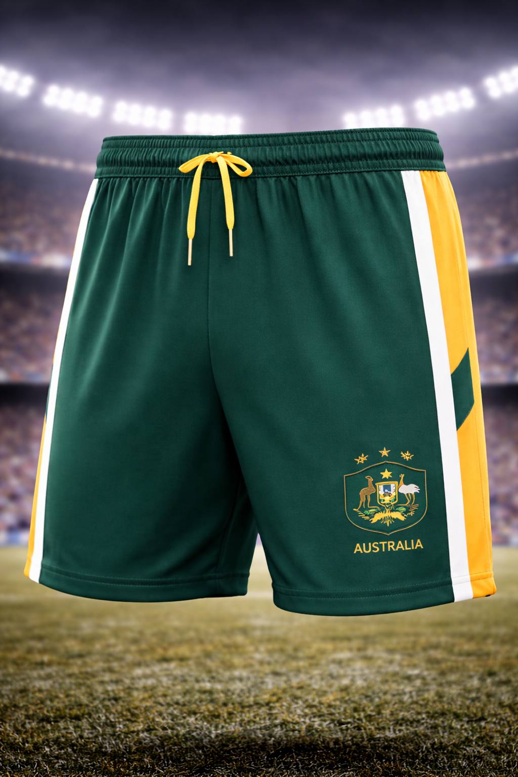 Australia-Inspired Men’s Football Shorts – Green Gold Fan Edition