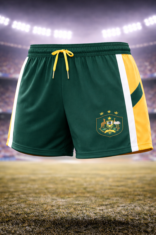 Australia-Inspired Women’s Football Shorts – Green Gold Fan Edition