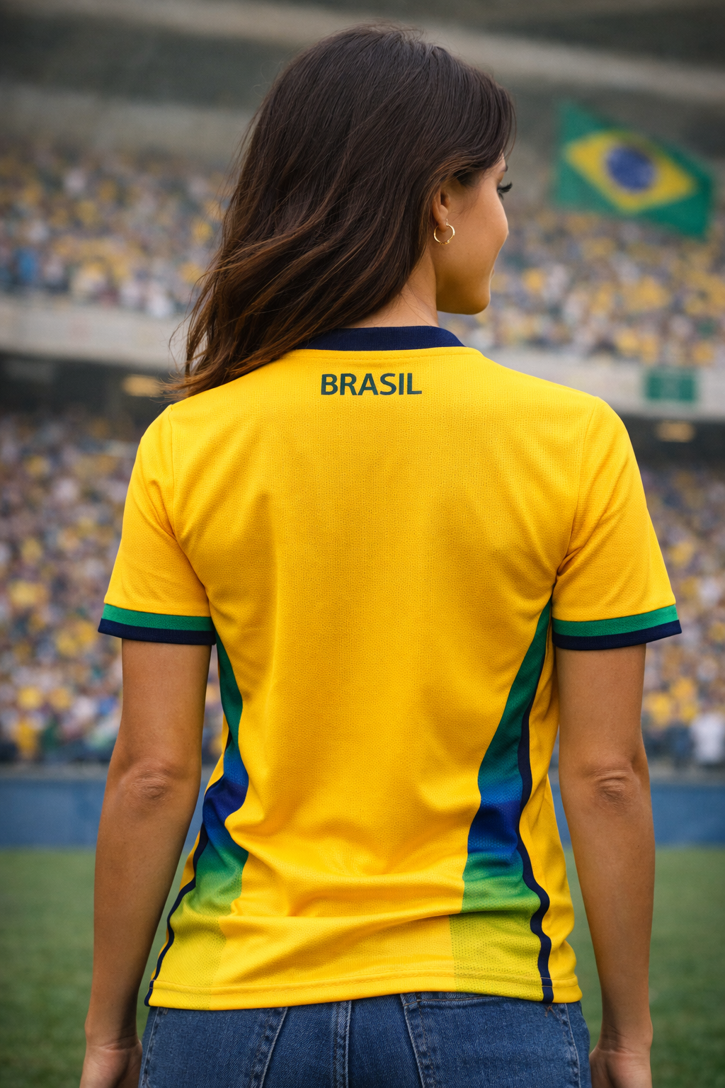 Brazil-Inspired Yellow & Green Football Jersey – Fan Edition Side Woman Back