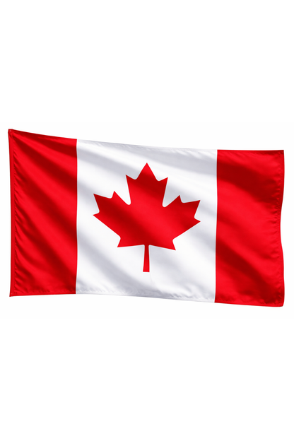Canadian flag with a red maple leaf on a white background