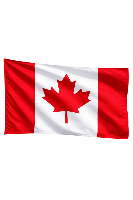 Canadian flag with a red maple leaf on a white background