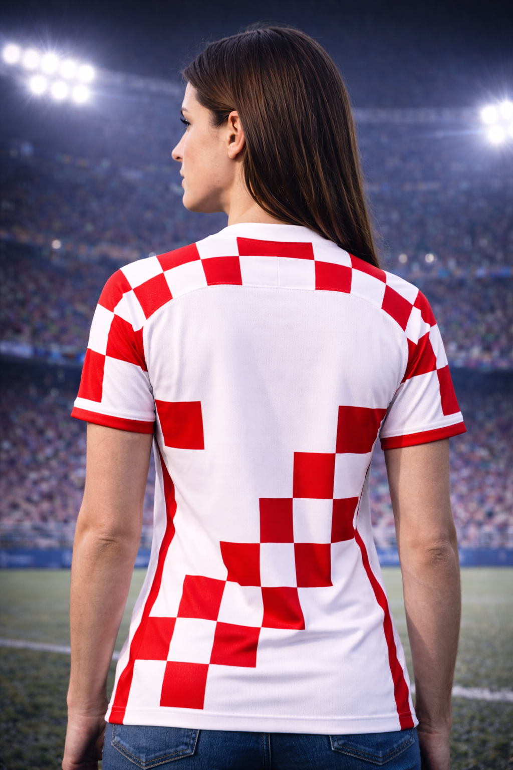 Croatia-Inspired Football Jersey – Red White Fan Edition Girl Back