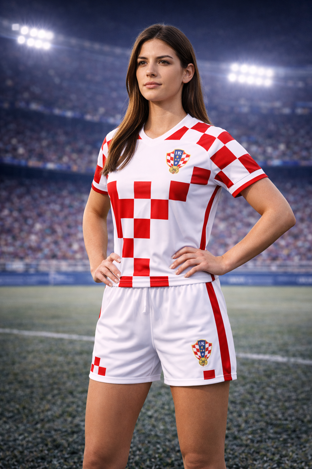 Croatia-Inspired Women’s Football Shorts – Red White Fan Edition Girl Full 2