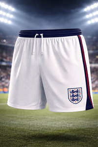 England-Inspired Men’s Football Shorts – White & Blue Fan Edition