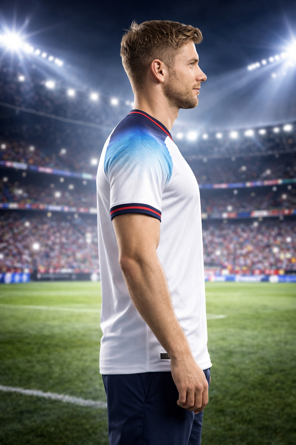 England-Inspired White & Blue Football Jersey – Fan Edition Side