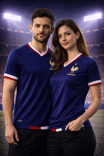 France-Inspired Blue Football Jersey – Fan Edition Couple