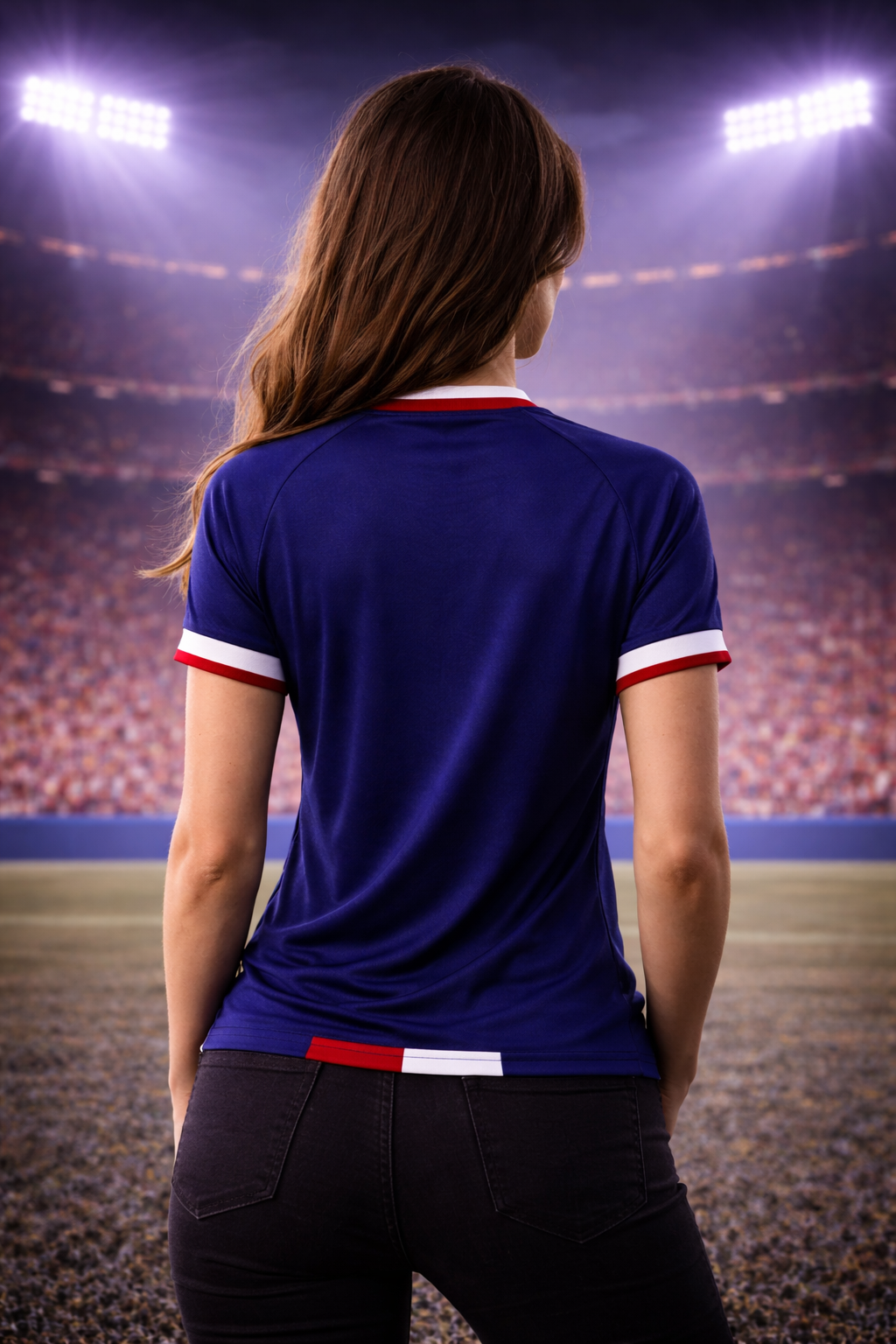 France-Inspired Blue Football Jersey – Fan Edition Woman Back