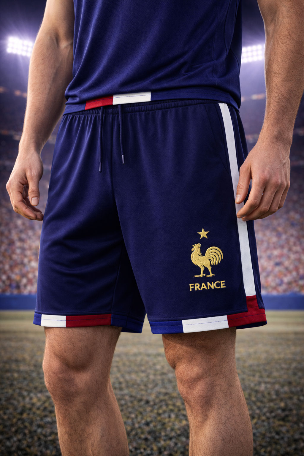 France-Inspired Men’s Football Shorts – Blue Fan Edition Front