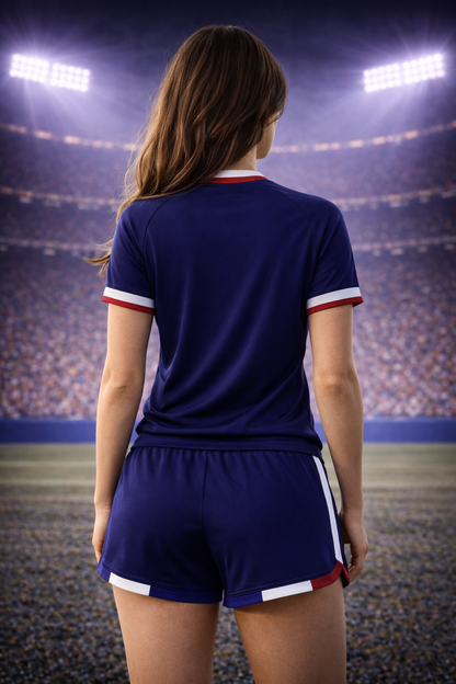 France-Inspired Women’s Football Shorts – Blue Fan Edition Back