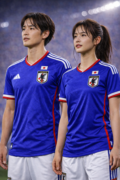 Japan-Inspired Football Jersey – Blue White Fan Edition Couple