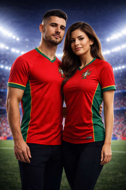 Portugal-Inspired Red & Green Football Jersey – Fan Edition Couple