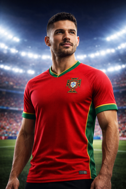 Portugal-Inspired Red & Green Football Jersey – Fan Edition Front