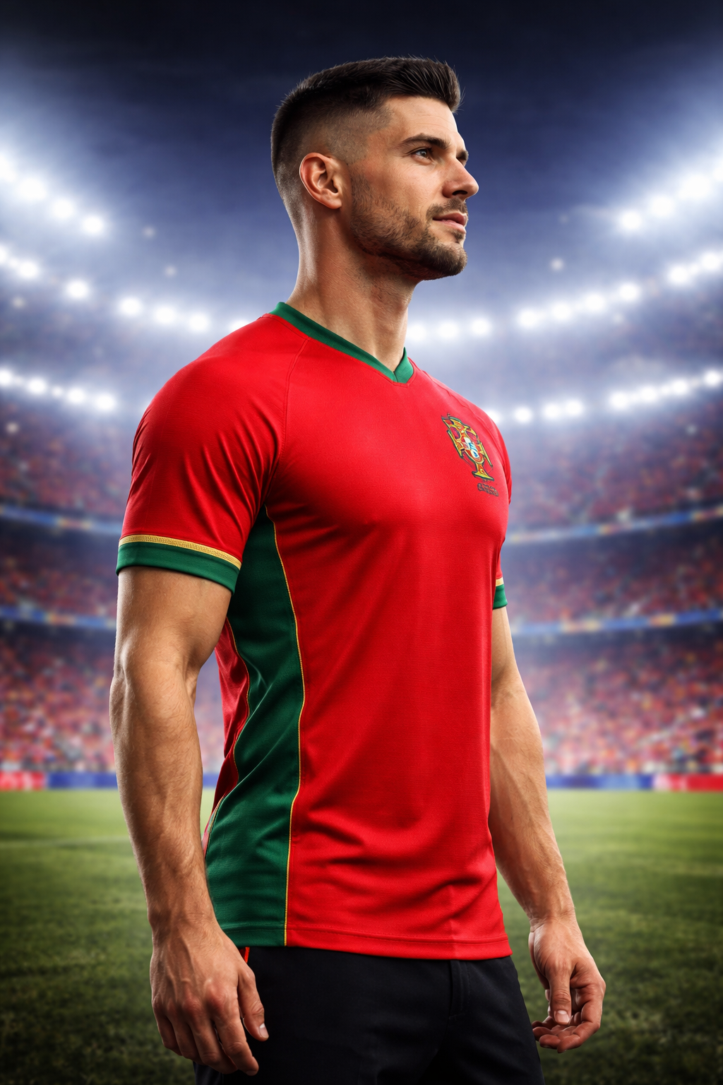 Portugal-Inspired Red & Green Football Jersey – Fan Edition Side