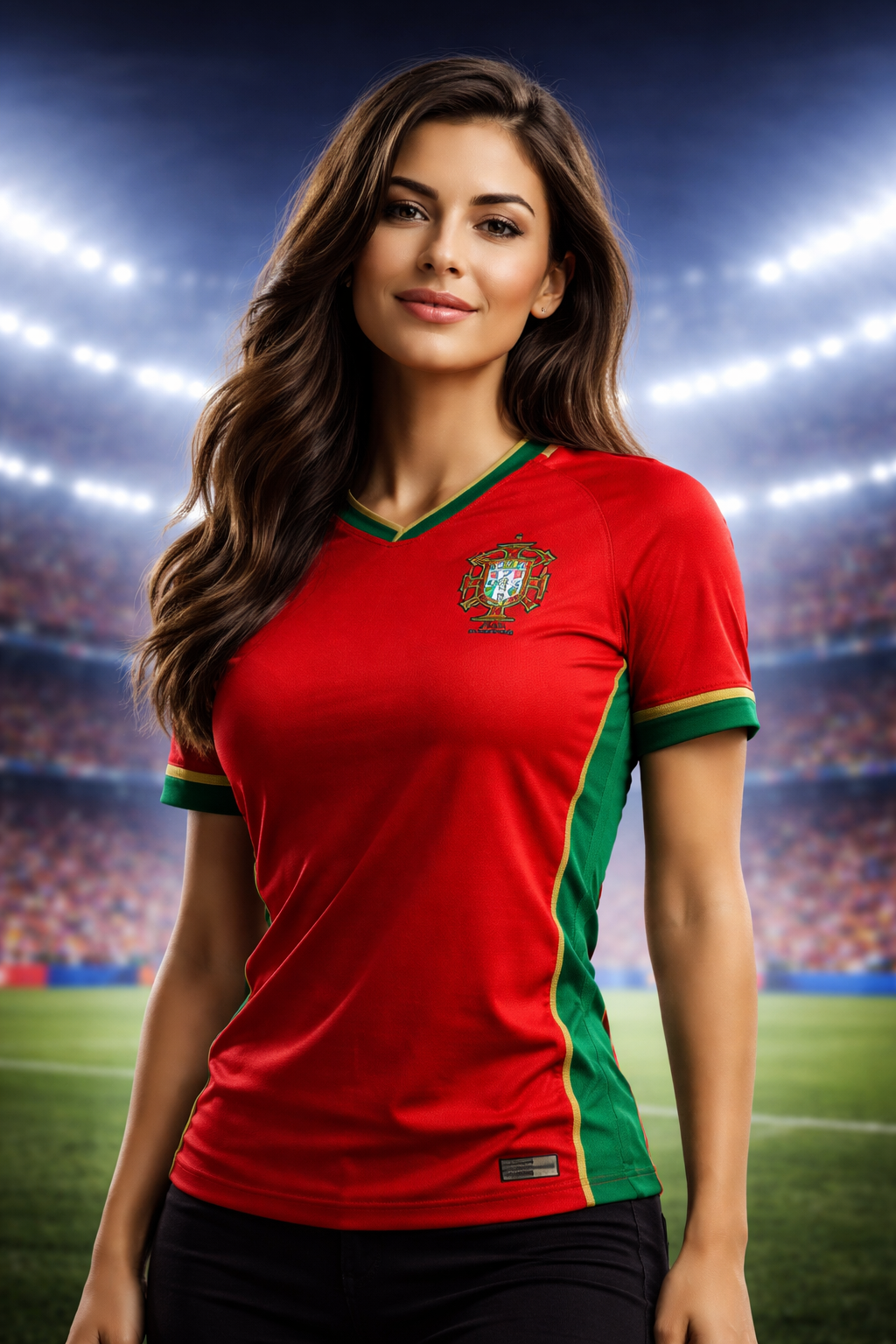 Portugal-Inspired Red & Green Football Jersey – Fan Edition Woman