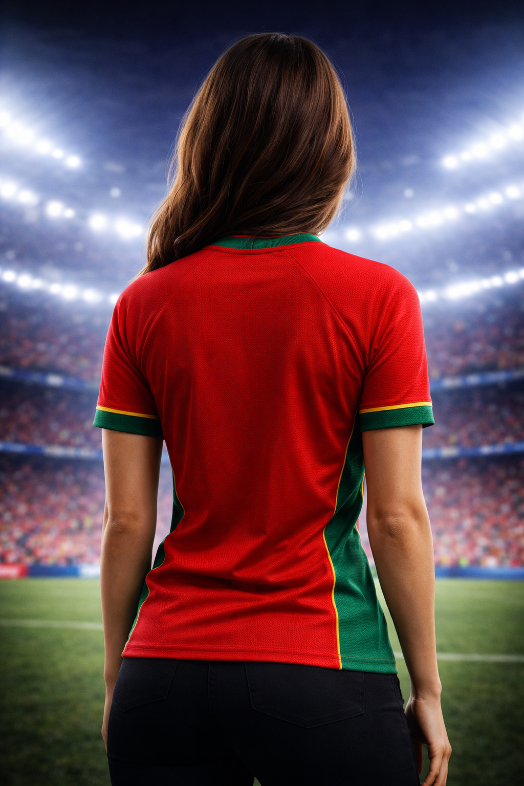 Portugal-Inspired Red & Green Football Jersey – Fan Edition Woman Back