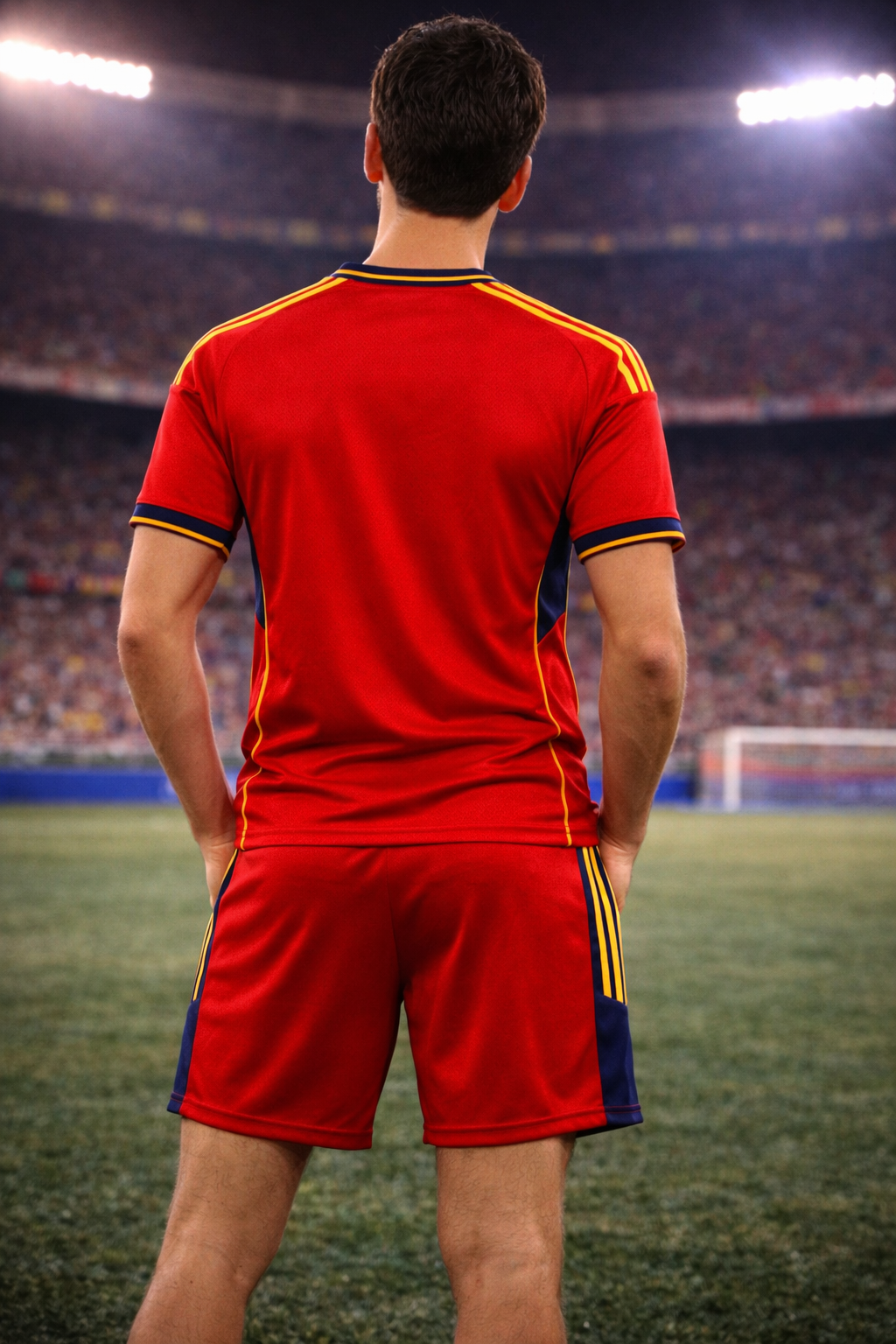 Spain-Inspired Men’s Football Shorts – Red & Yellow Fan Edition Back
