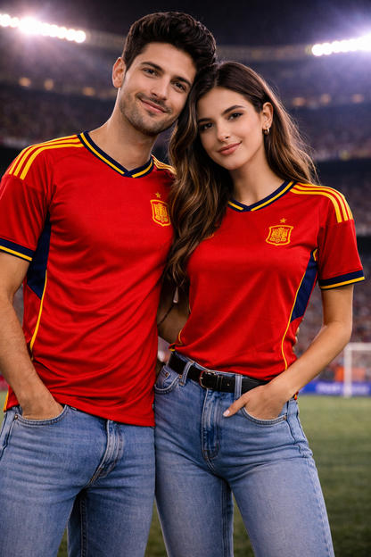 Spain-Inspired Red & Yellow Football Jersey – Fan Edition Couple
