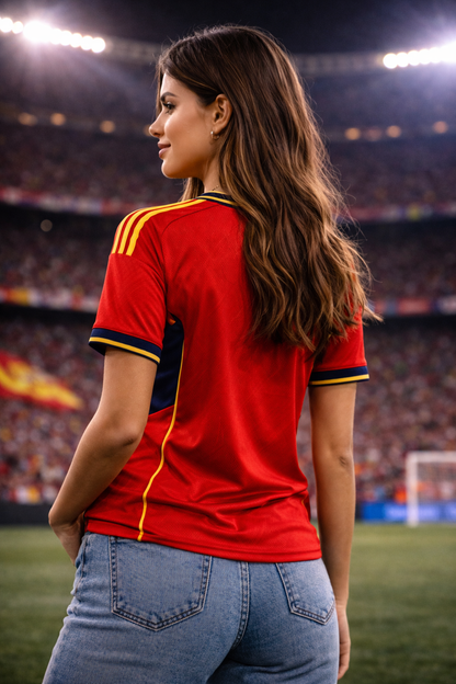Spain-Inspired Red & Yellow Football Jersey – Fan Edition Woman Back