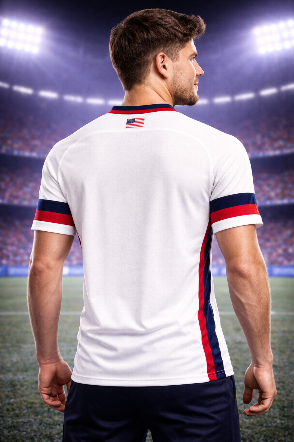 USA-Inspired White Football Jersey – Red & Blue Fan Edition Back