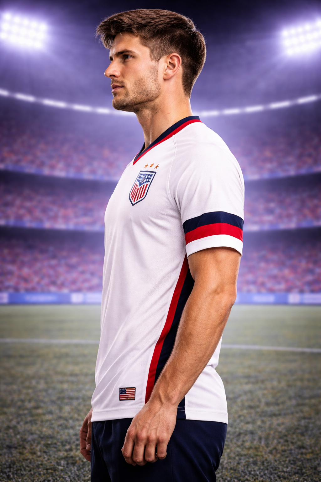 USA-Inspired White Football Jersey – Red & Blue Fan Edition Side