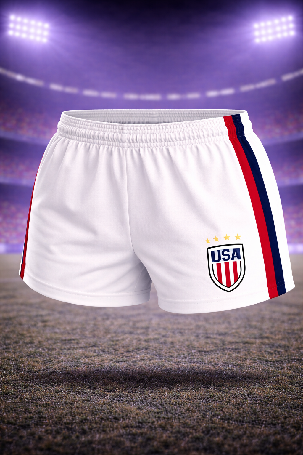 USA-Inspired Women’s Football Shorts – White, Red & Blue Fan Edition