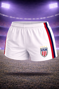 USA-Inspired Women’s Football Shorts – White, Red & Blue Fan Edition